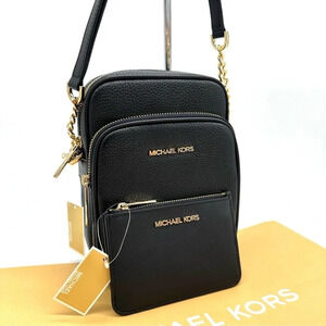 Michael Kors Medium NS Chain Xbody Bag & Small TZ Coinpouch w/ID Black/Gold
